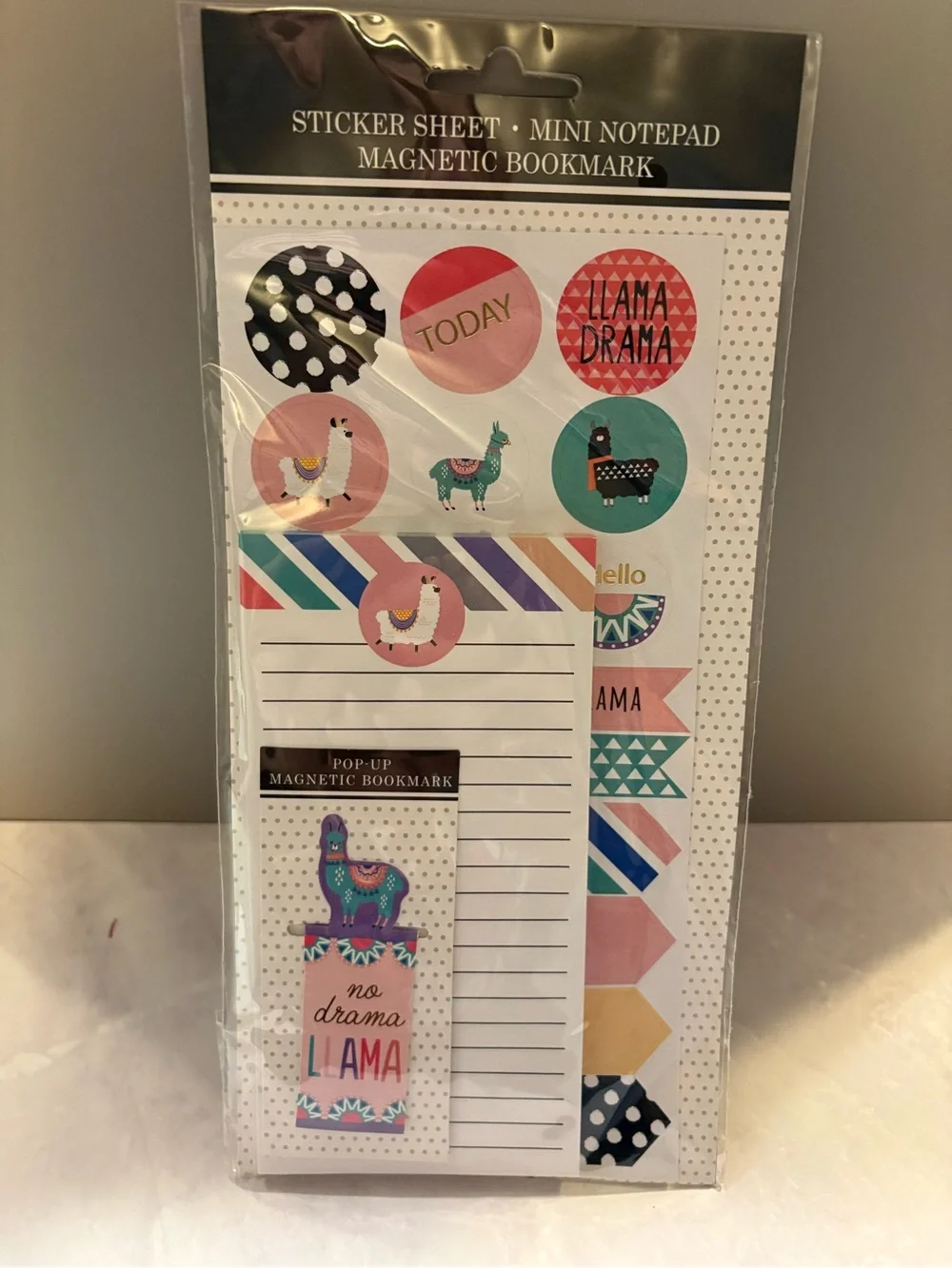 No Drama Llama Magnetic Bookmark & Sticker Set - Pink Teal